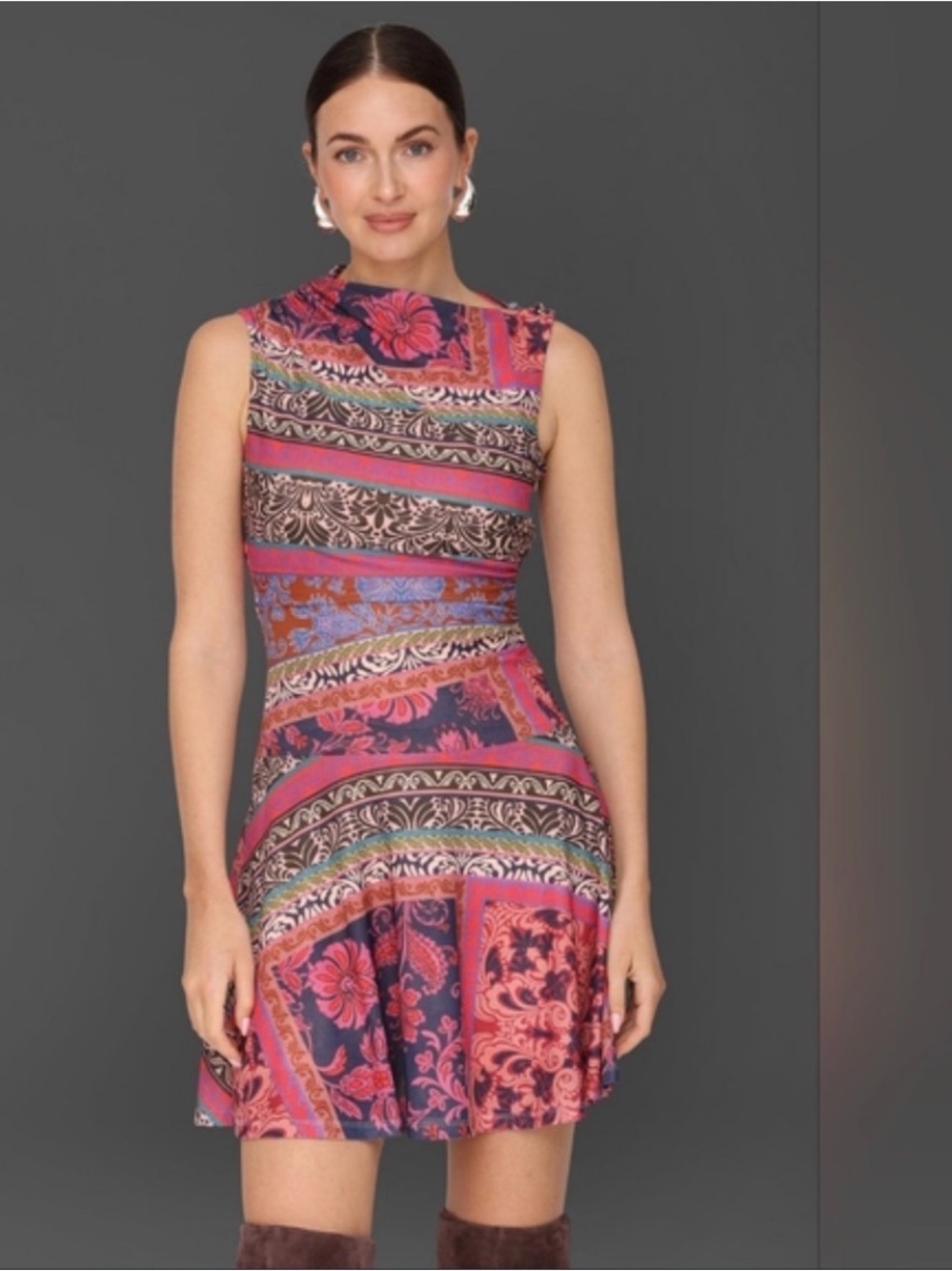 New Avec Les Filles Multicolor Patterned Mini Dress XS